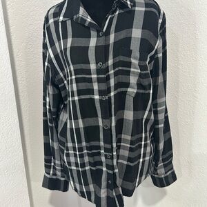 SO Black and Gray Plaid Women's Button Down Shirt